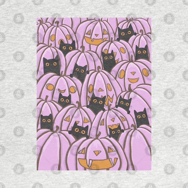 Cats in the Pink Pumpkin Patch! by KilkennyCat Art